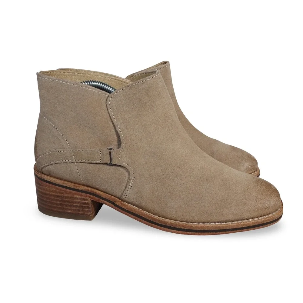 Diba True Caspian‎ Suede Leather Ankle Booties Beige Womens 6.5 Western Bootie